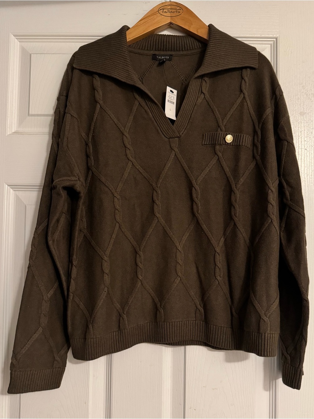 NWT Talbots Olive Green Cable-Knit Pullover Sweater